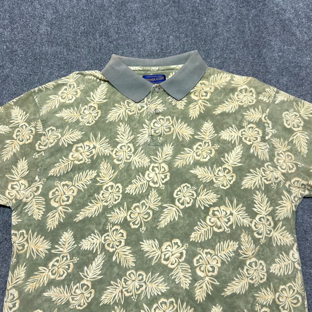 Pendleton Mens XL Floral Polo Shirt Olive Green 100% Cotton Short Sleeve